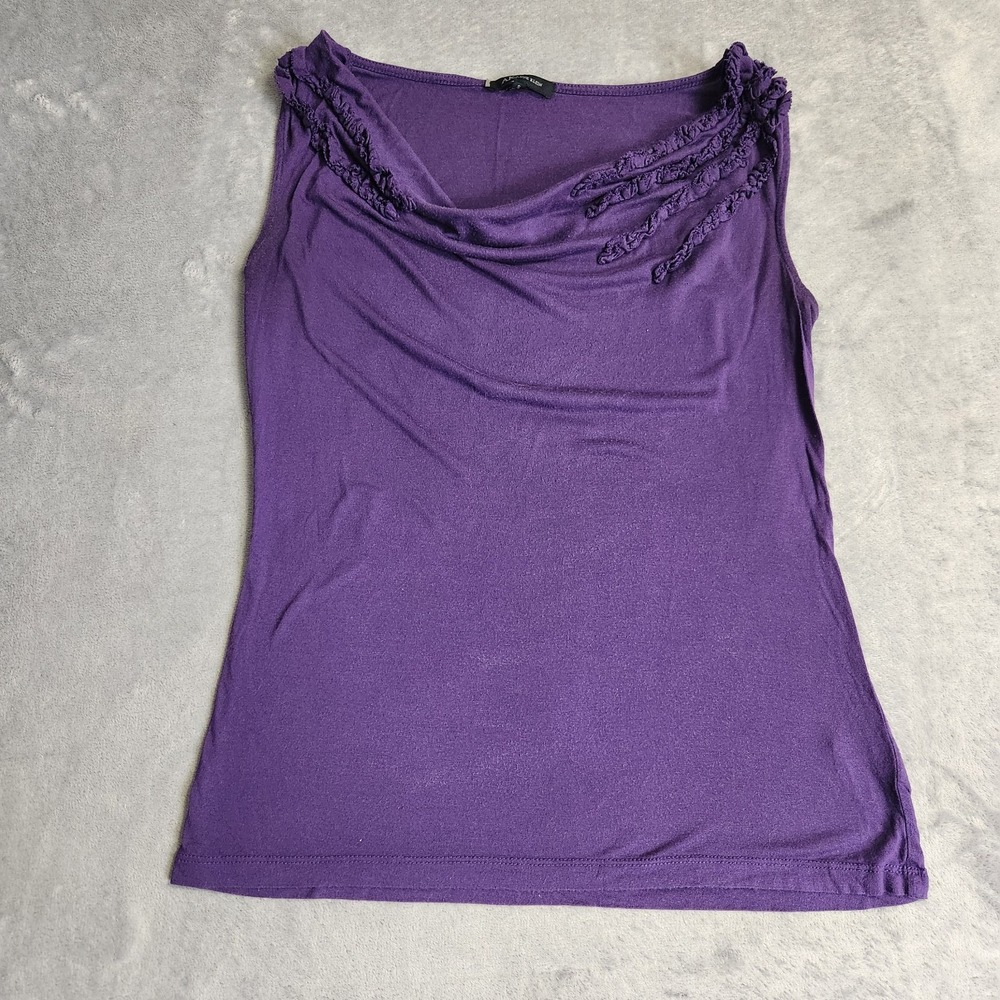 Anne Klein Purple Modal Tank Top S Cowl Neck Ruffle Shoulder Sleeveless Blouse